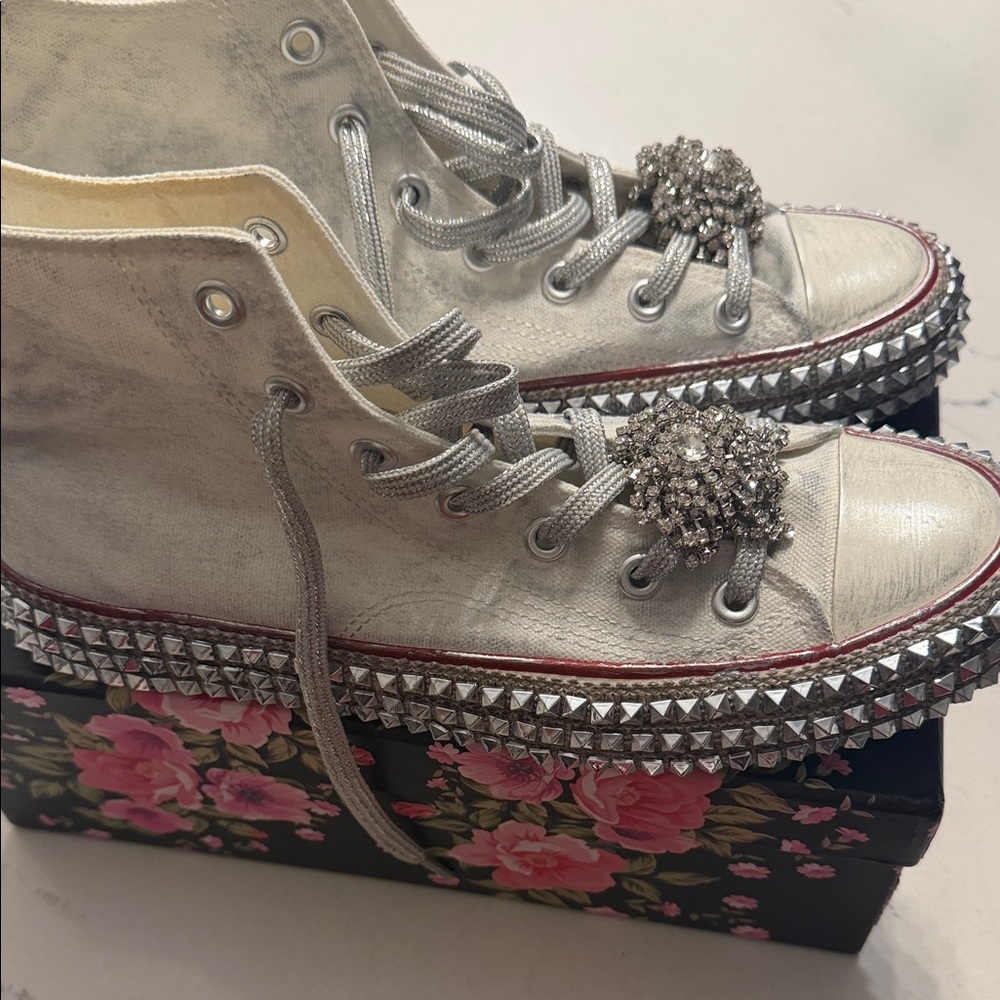 Glamorous Silver Studded High-Top Sneakers